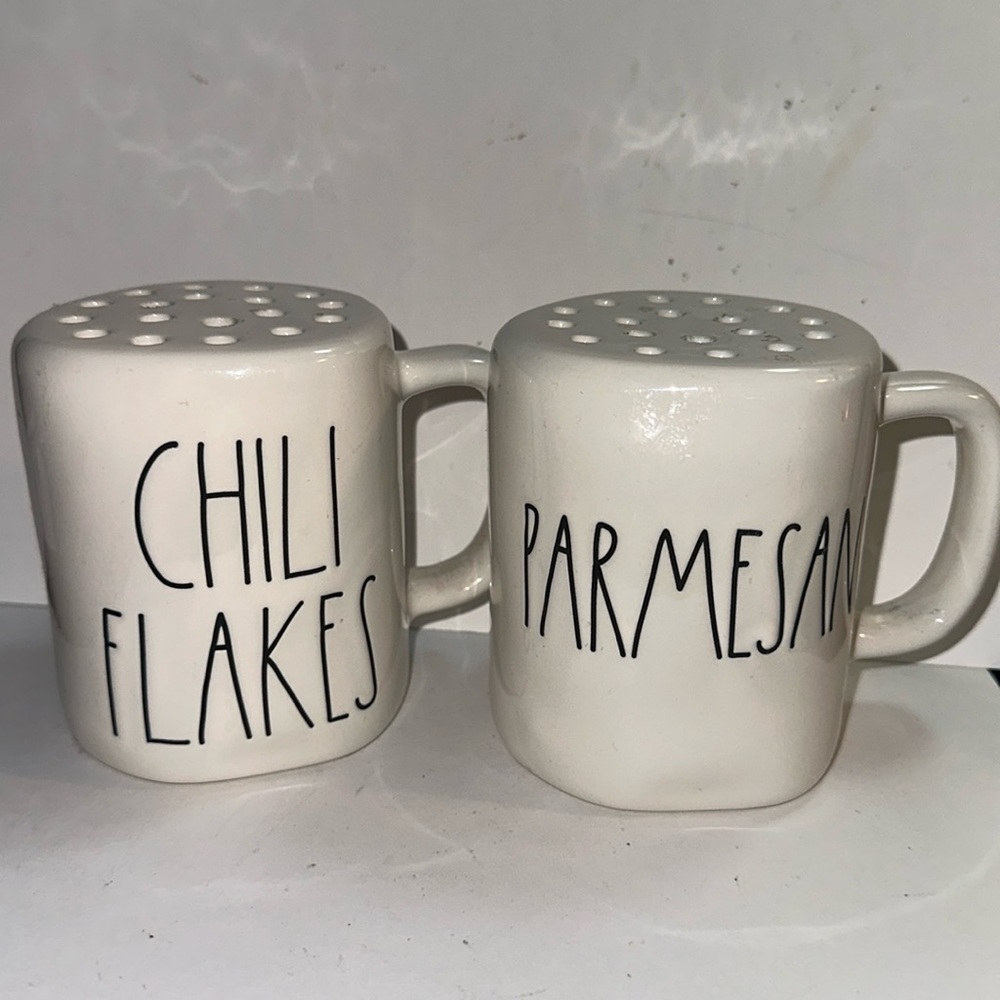 Rae Dunn White "PARMESAN & CHILI FLAKES" Set of 2 Shakers